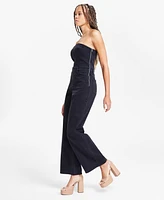 Bar Iii Women's Strapless Black-Wash Denim Jumpsuit, Exclusively at Macy's