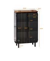 Slickblue 28.35" Modern Two-Door Glass Cabinet with Three-Tier Storage, Unique Fir Top for Entryway & Living Room