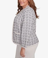 Alfred Dunner Plus Romancing the Stone Textured Collared Knit Jacket