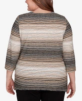 Alfred Dunner Plus Romancing the Stone Neutral Spliced Textured Stripe Top