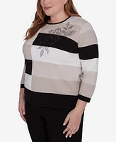 Alfred Dunner Plus Romancing the Stone Beaded Colorblocked Sweater