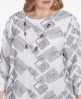 Alfred Dunner Plus Wild at Heart Geometric Woven Top with Necklace