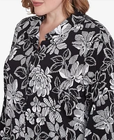 Alfred Dunner Plus Wild at Heart Floral Puff Print Button Down Top