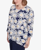 Alfred Dunner Plus Block Island Daisy Puff Print Top with Necklace