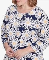 Alfred Dunner Plus Block Island Daisy Puff Print Top with Necklace