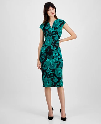 Connected Women's Floral-Print Cap-Sleeve Dress