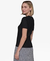 Karl Lagerfeld Paris Women's Ribbed Short-Sleeve Sweater