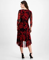 Connected Women's Floral-Print Chiffon 3/4-Sleeve Dress