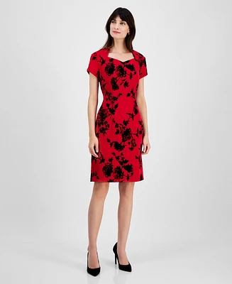 Connected Women's Queen Anne Floral-Print Dress