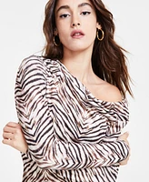 Bar Iii Women's Printed Asymmetric Long-Sleeve Top, Exclusively at Macy's