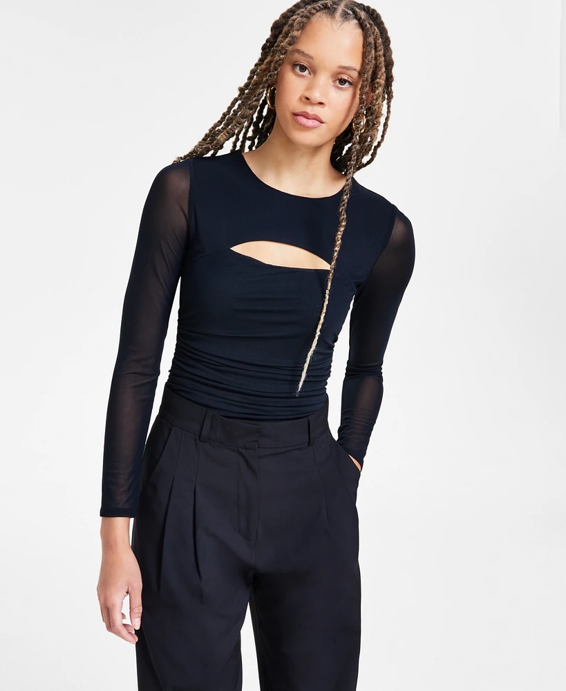 Bar Iii Women's Long-Sleeve Cutout Mesh Bodysuit, Exclusively at Macy's