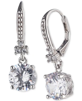 Marchesa Silver-Tone Cubic Zirconia Solitaire & Accent Leverback Drop Earrings