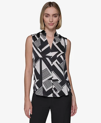 Karl Lagerfeld Paris Women's Printed V-Neck Blouse