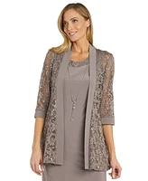 R & M Richards Women's 2-Pc. Sequined Lace Jacket Necklace Dress Set