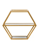 Streamdale Furniture Hexagonal Glass Shelf with Metallic Accents for Modern Glam Decor