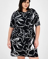 Connected Plus Printed Pleat-Detailed Dress