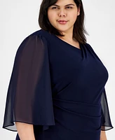 Connected Plus Chiffon Cape-Sleeve Sheath Dress