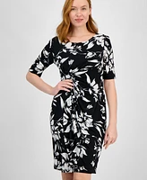 Connected Petite Printed Twist-Front Sheath Dress