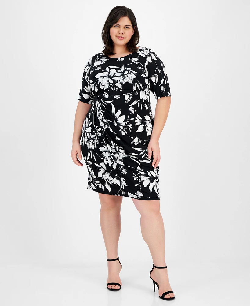 Connected Plus Knotted Elbow-Sleeve Dress