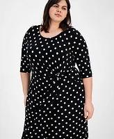 Connected Plus Printed Twisted-Side Midi Dress