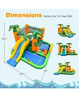 Gouun 8-in-1 Tropical Inflatable Bounce Castle with 2 Ball Pits Slide and Tunnel Without Blower