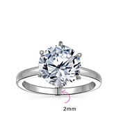 Bling Jewelry Classic Timeless Cubic Zirconia 3CT Cz 6 Prong Setting Round Solitaire Promise Ring For Women Thin Band Sterling Silver