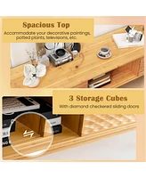 Costway 63" Bamboo Tv Stand with 3 Storage Cubes Sliding Doors Mid Century Storage Cabinet