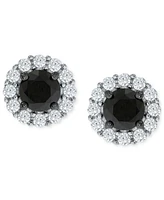 Black & White Diamond Halo Stud Earrings (1/2 ct. t.w.) in 10k White Gold