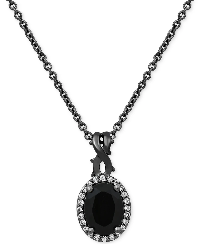 Disney Enchanted Vault Onyx & Diamond (1/10 ct. t.w.) Maleficent 18" Pendant Necklace in Black Rhodium-Plated Sterling Sliver