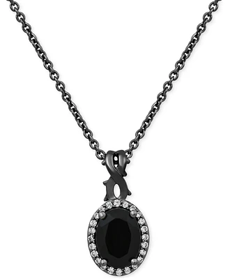 Disney Enchanted Vault Onyx & Diamond (1/10 ct. t.w.) Maleficent 18" Pendant Necklace in Black Rhodium-Plated Sterling Sliver