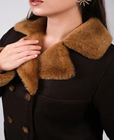 Furniq Uk Women's Leather Sheepskin Coat, Brown, Created for Macy's