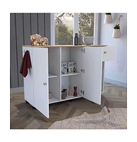 Depot E-Shop Syros Kitchen Island Cart, Six Carter, One Drawer, Double Door Cabinet, Two External Shelves, Four Interior Shelves, White / Pine