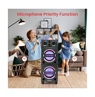 Pyle Bluetooth Pa Loudspeaker Karaoke Entertainment System, Active Powered Speaker with Flashing Dj Party Lights