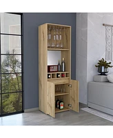 Depot E-Shop Dallas Bar Double Door Cabinet, Five Built-in Wine Rack, Two Shelves, Two Interior Shelves, Light Oak