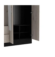 Depot E-Shop Gangi 160 Armoire, Double Door Cabinet , Two Mirrors, Metal Hardware, Two Drawers, Rod, Six Shelves, Black / Light Gray