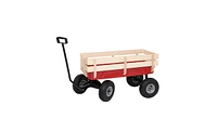 Slickblue Garden Wagon with Iron Frame and Wood Panels, Four-Wheel Design for Outdoor Gardening