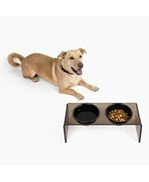 Hiddin Bronze Double Bowl Pet Feeder with Silver Bowls