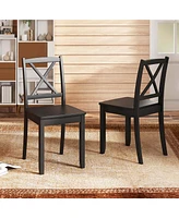 Dining Chair Set of 2 Kitchen Side Chairs with Rubber Wood Legs & Cross Back