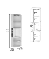 Depot E-Shop Agra 71" Corner Bar Cabinet with Five Shelves, Eight Bottle Cubbies and Stemware,Macadamia