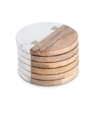 Thirstystone Round Marble and Wood Coasters with Inlay, Set of 6