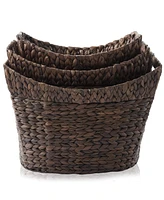 Casafield Set of 3 Oval Baskets with Handles - Espresso, Water Hyacinth Woven Storage Totes for Blankets, Laundry, Bathroom, Bedroom, Living Room