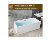 gaomon 59" Acrylic Freestanding Bathtub,Contemporary Rectangular Shape Soaking Tub With Chrome Drain and Minimalist Linear Design Overflow, Easy to In