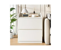 gaomon Nightstand with Drawers Bedside Table White End Table Modern Bed Side Table 2 Drawers Night Stand Drom Side Table Curved with Handle Free Desig