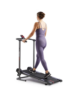 Sunny Health & Fitness Smart Manual Walking Treadmill, 300 Lb Weight Capacity, Non-Electric, Fixed Incline, Compact & Foldable, Digital Monitor, Bluet