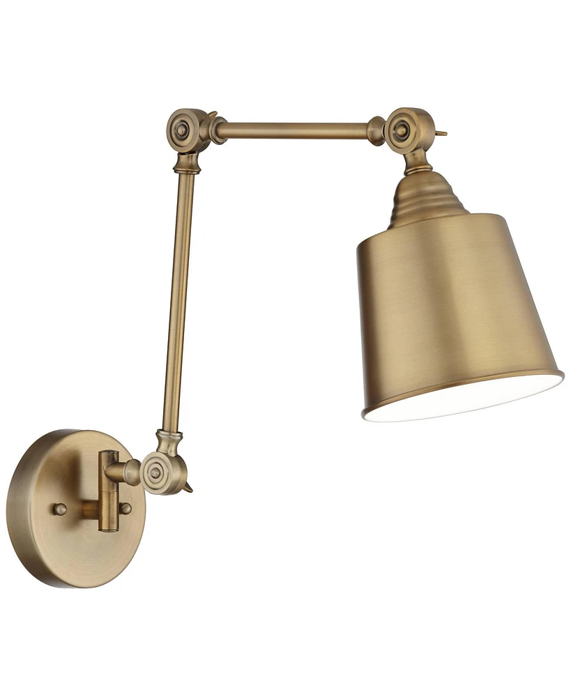 360 Lighting Mendes Modern Swing Arm Adjustable Wall Mounted Lamp Antique Brass Gold Metal Hardwired Down Light Fixture for Bedroom Bedside House Read