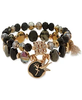 lonna & lilly Gold-Tone 2-Pc. Set Black Beaded Stretch Bracelets