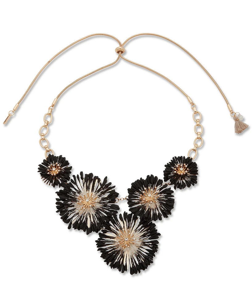 lonna & lilly Gold-Tone Black Flower 28" Adjustable Frontal Necklace