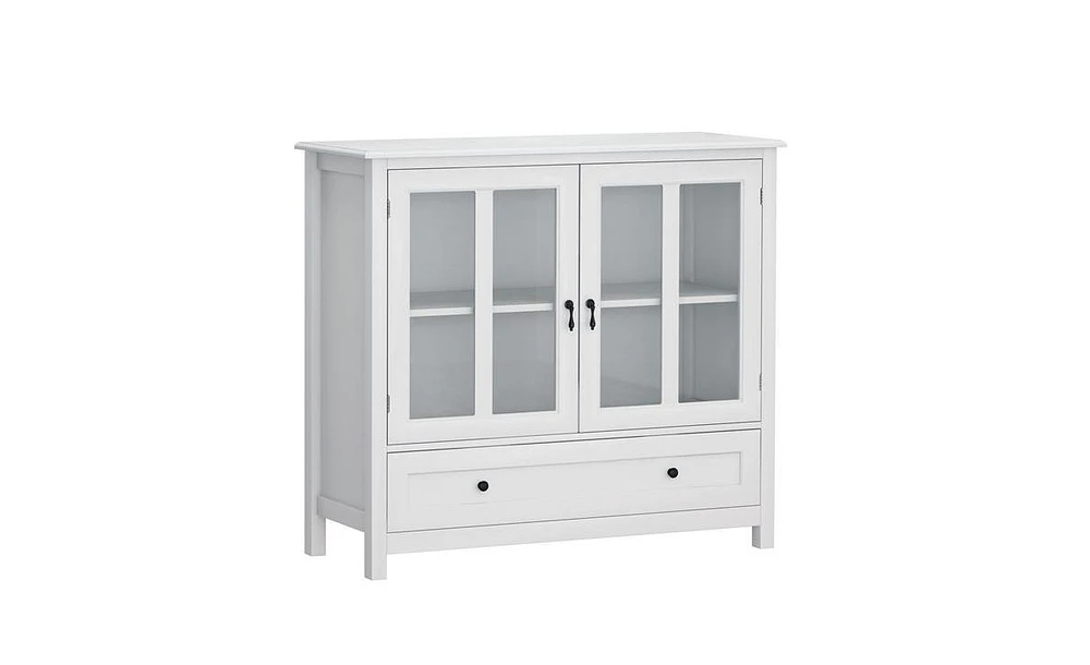 Slickblue Buffet Storage Cabinet with Double Glass Doors and Unique Bell Handles