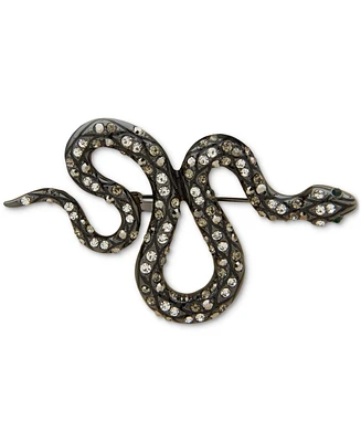 Anne Klein Hematite-Tone Grayscale Crystal & Black Enamel Snake Pin