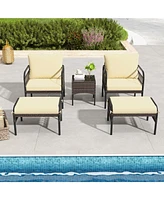 Sugift 5 Piece Patio Conversation Set with Ottomans and Coffee Table